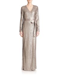 Diane von Furstenberg | Metallic Ariel Sequined Silk Wrap Gown | Lyst
