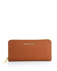 MICHAEL Michael Kors | Brown Jet Set Continental Zip-Around Wallet | Lyst