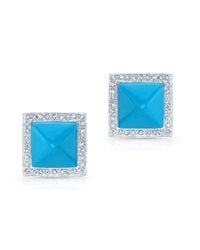 Anne Sisteron - Blue 14kt White Gold Turquoise Diamond Pyramid Stud Earrings - Lyst