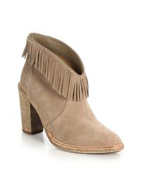 Joie | Beige Loren Fringe-trim Suede Booties | Lyst