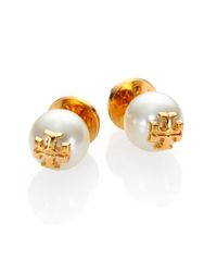 Tory Burch | Metallic Evie Logo Stud Earrings | Lyst