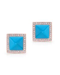 Anne Sisteron - Blue 14kt White Gold Turquoise Diamond Pyramid Large Stud Earrings - Lyst