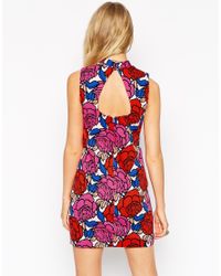 shift neck retro floral dress asos lyst