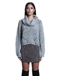 Sen Collection - Cropped Cowl Neck Sweater In Black & Natural - Lyst
