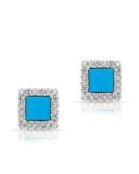 Anne Sisteron - Blue 14kt Yellow Gold Turquoise Diamond Square Stud Earrings - Lyst