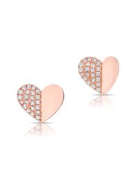 Anne Sisteron | Pink 14kt Rose Gold Half Diamond Folded Heart Stud Earrings | Lyst