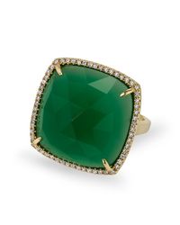 Anne Sisteron | 14kt Yellow Gold Green Agate Diamond Triplet Cushion Cut Cocktail Ring | Lyst