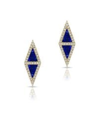 Anne Sisteron - Blue 14kt Yellow Gold Lapis Diamond Double Triangle Stud Earrings - Lyst
