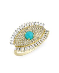 Anne Sisteron - Metallic 14kt Yellow Gold Baguette Diamond Turquoise Evil Eye Gypsy Ring - Lyst