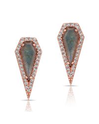 Anne Sisteron - Multicolor 14kt Rose Gold Labradorite Diamond Shield Earrings - Lyst