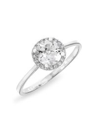 Anne Sisteron | Metallic 14kt White Gold White Topaz Solitaire Diamond Halo Ring | Lyst