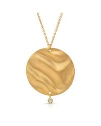 Anne Sisteron | Metallic 14kt Yellow Gold Ripple Disc With Diamond Dangle Necklace | Lyst