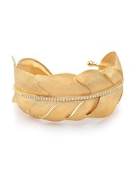 Anne Sisteron | Metallic 14kt Yellow Gold Leaf With Diamond Stem Cuff | Lyst