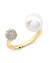 Anne Sisteron | Metallic 14kt Yellow Gold Diamond Dome And Pearl Ring | Lyst