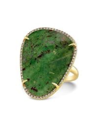 Anne Sisteron - Green 14kt Yellow Gold Blood Stone Diamond Organic Shape Cocktail Ring - Lyst