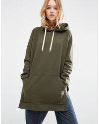ASOS Hoodie In Longline Oversized Fit With Side Splits - Green