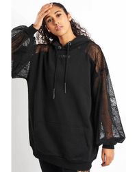 Ivy Park Black Distressed Mesh Sleeve Hoodie Dress