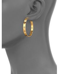 Tory Burch | Metallic Pierced T Logo Hoop Earrings/2 | Lyst
