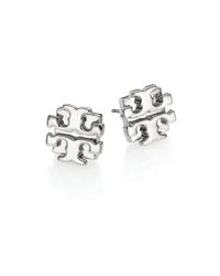 Tory Burch | Metallic T Logo Large Stud Earrings/silvertone | Lyst