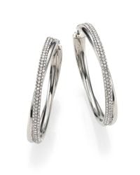 Michael Kors | Metallic Brilliance Statement Pave Crossover Silvertone Hoop Earrings/1.75 | Lyst