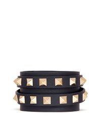Valentino | Blue 'rockstud' Double Wrap Leather Bracelet | Lyst