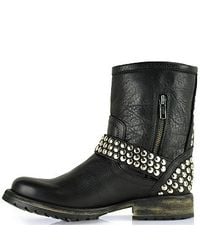 Lyst - Steve Madden Frankiee Black Leather Studded Motorcycle Boot in Black