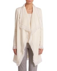St. John | Natural Mila Fringed Wool-blend Knit Topper | Lyst
