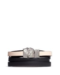 Alexander McQueen | Pink Triple Strap Skull Leather Bracelet | Lyst