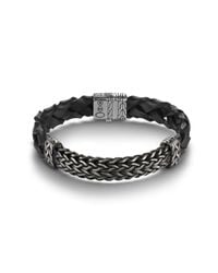 John Hardy | Large Station With Black Oxidation Bracelet On Braided Black Leather for Men | Lyst
