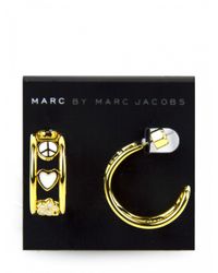 Marc By Marc Jacobs | Metallic Gold And White Peace Sign Circle Earrings | Lyst