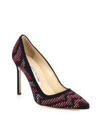 Manolo Blahnik | Black Bb 105 Embroidered Chevron & Suede Pumps | Lyst