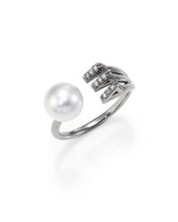 Phyne By Paige Novick | Metallic Gigi 7mm Grey Akoya Pearl, Diamond & Blackened 14k White Gold Triangle Open Ring | Lyst