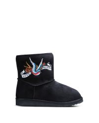 Love Moschino | Black Embroidered Suede Ankle Boots | Lyst