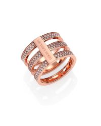 Michael Kors | Pink Motif Pavé Bar Three-row Ring/rose Goldtone | Lyst