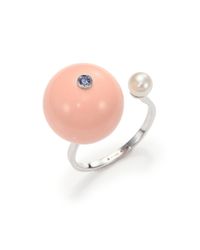Delfina Delettrez | Pink Stone-edge 4mm White Pearl, Sapphire & 18k White Gold Wrap Ring | Lyst