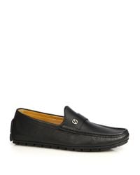 Gucci | Black Peck Leather Drivers for Men | Lyst