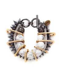 Venna | White Marble Bead Crystal Spike Chain Link Bracelet | Lyst