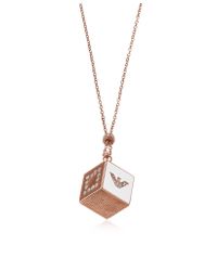 Emporio Armani | Metallic Rose Gold Tone Necklace With Signature Dice Crystal Pendant | Lyst