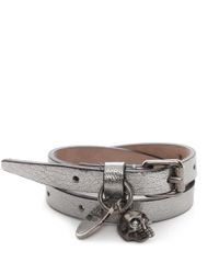 Alexander McQueen | Metallic Leather Double Wrap Skull Bracelet | Lyst