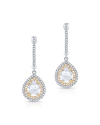 Anne Sisteron - Metallic 14kt White Gold And Yellow Gold White Topaz Diamond Double Halo Earrings - Lyst