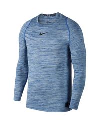 Nike Blue Pro Long-sleeve Fitted Heather Top for men