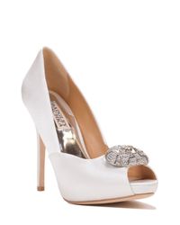 Badgley Mischka | White Pearla Embellished Satin Pumps | Lyst