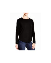 Aqua | Black Cashmere Cashmere Leather Patch Sweater | Lyst
