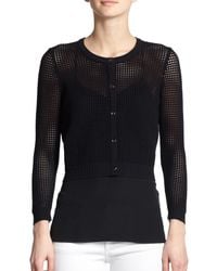 MILLY | Black Cropped Perforated Cardigan | Lyst