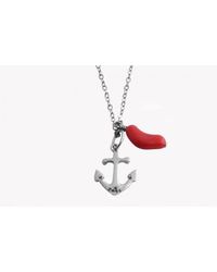 Tateossian - Iconic Anchor Pendant Necklace In Silver With Black Spinel And Coral - Lyst