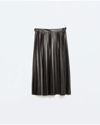 midi pleated skirt zara faux leather lyst