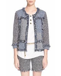 St. john Via Krupp Fringe Trim Patchwork Knit Jacket Lyst