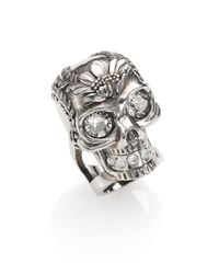 Alexander McQueen | Metallic Poppy Skull Ring | Lyst