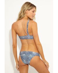 ViX Corales Asymmetric One Shoulder Bikini Top - Blue & White Stripe Print