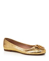 Tory Burch - Metallic Perforated Reva Ballet Flat - Lyst